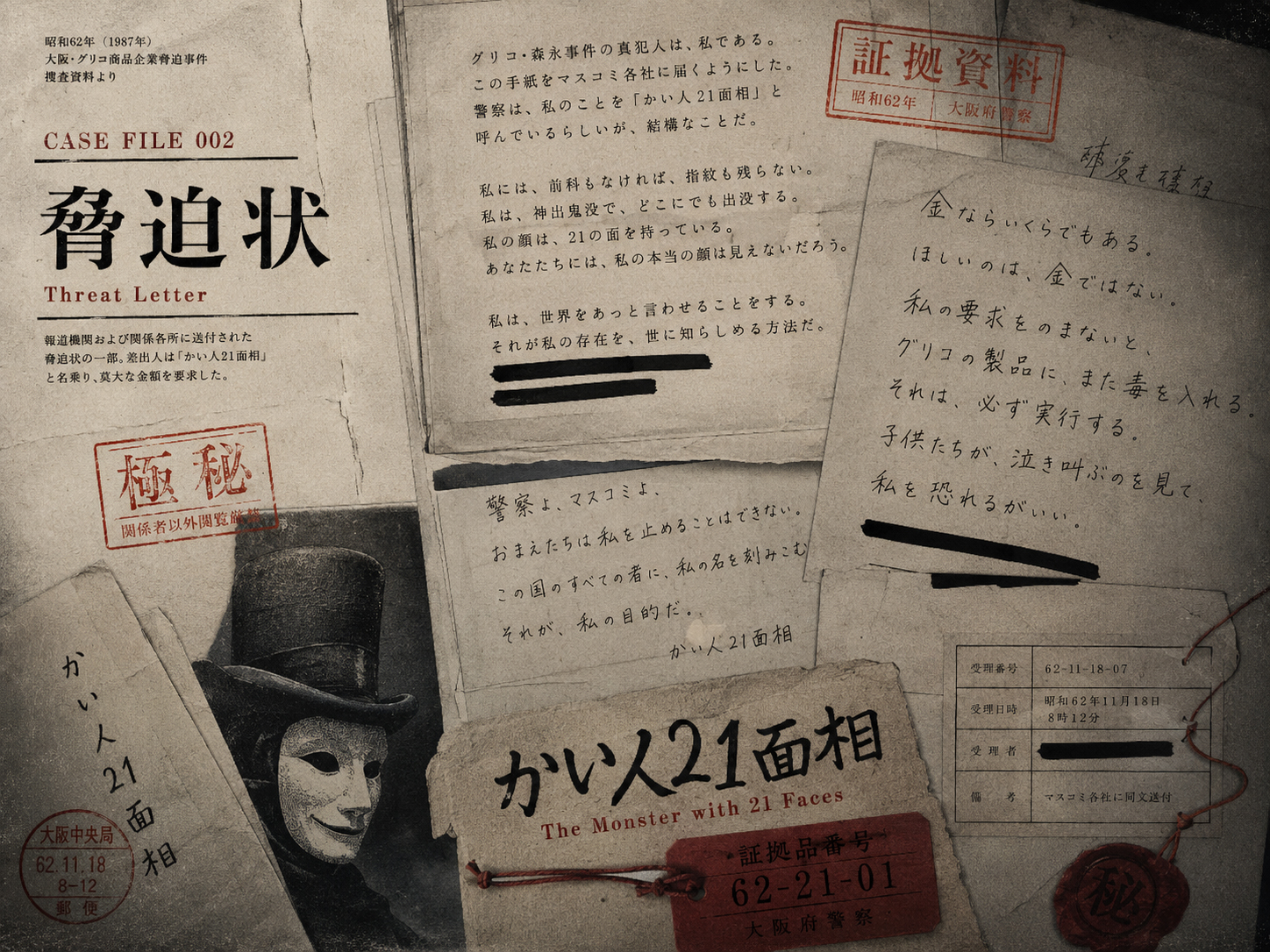 かい人21面相の脅迫状をイメージした事件資料画像。