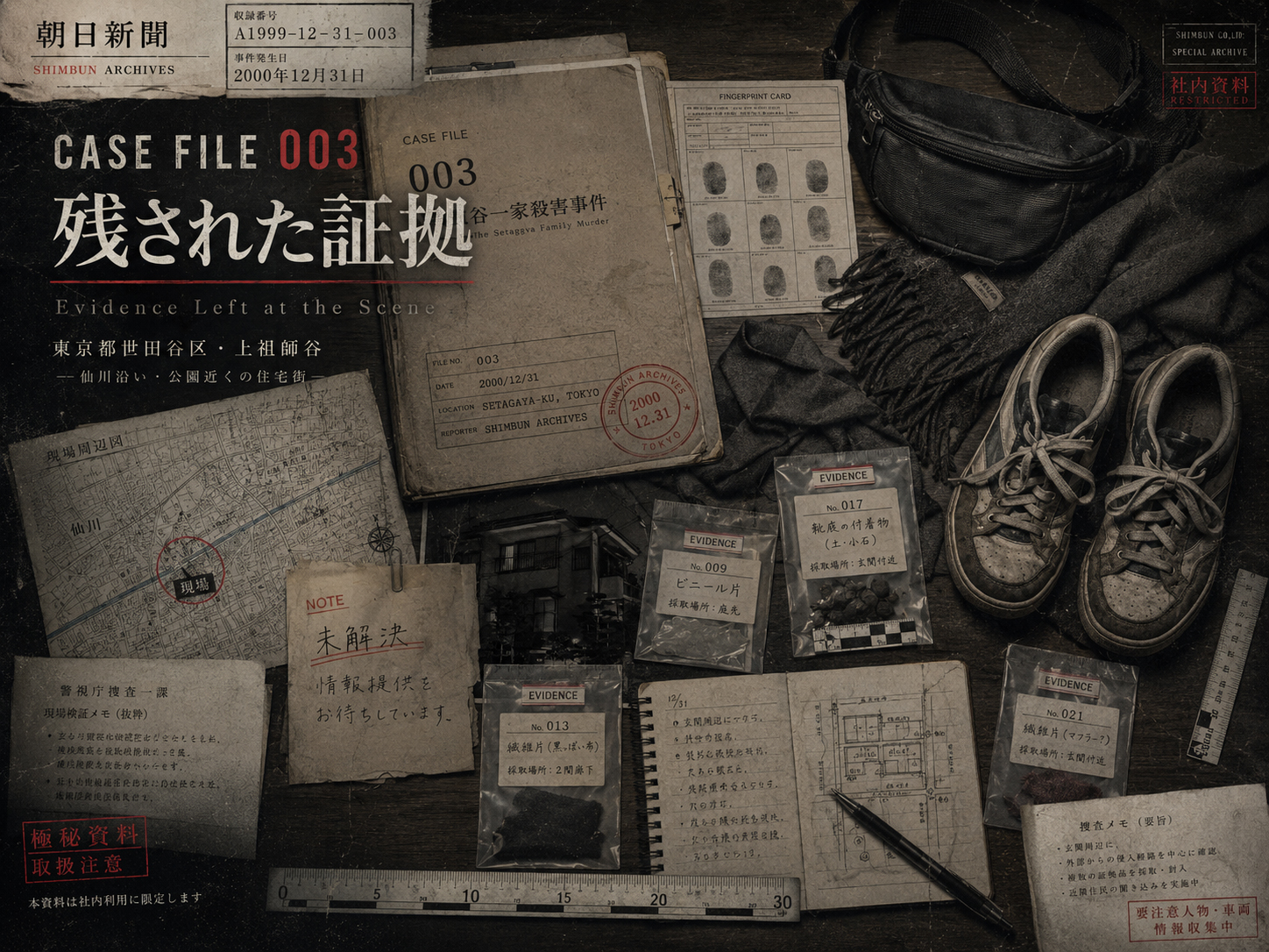 世田谷一家殺害事件に残された証拠を表現する証拠品ファイル画像