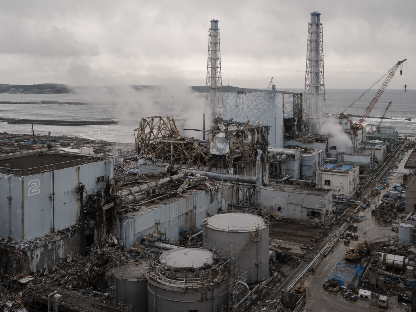 福島第一原発事故後の原発施設を表現した画像