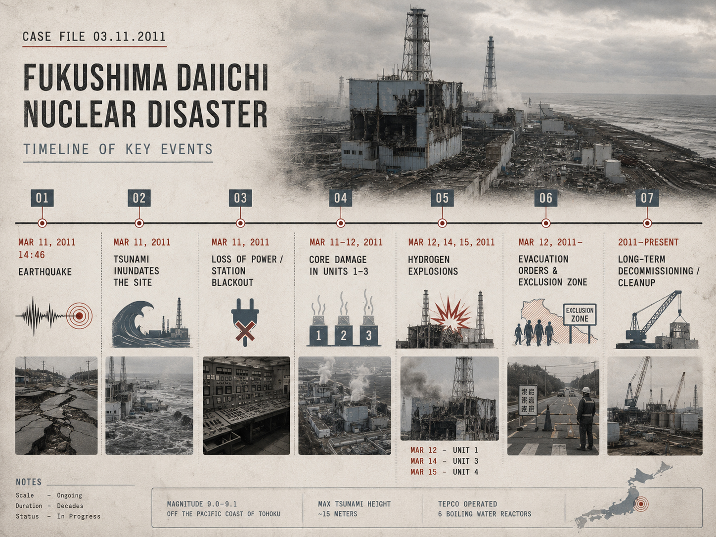 福島第一原発事故のタイムライン画像