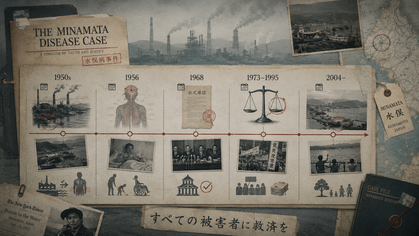 Timeline graphic for the Minamata Disease Case