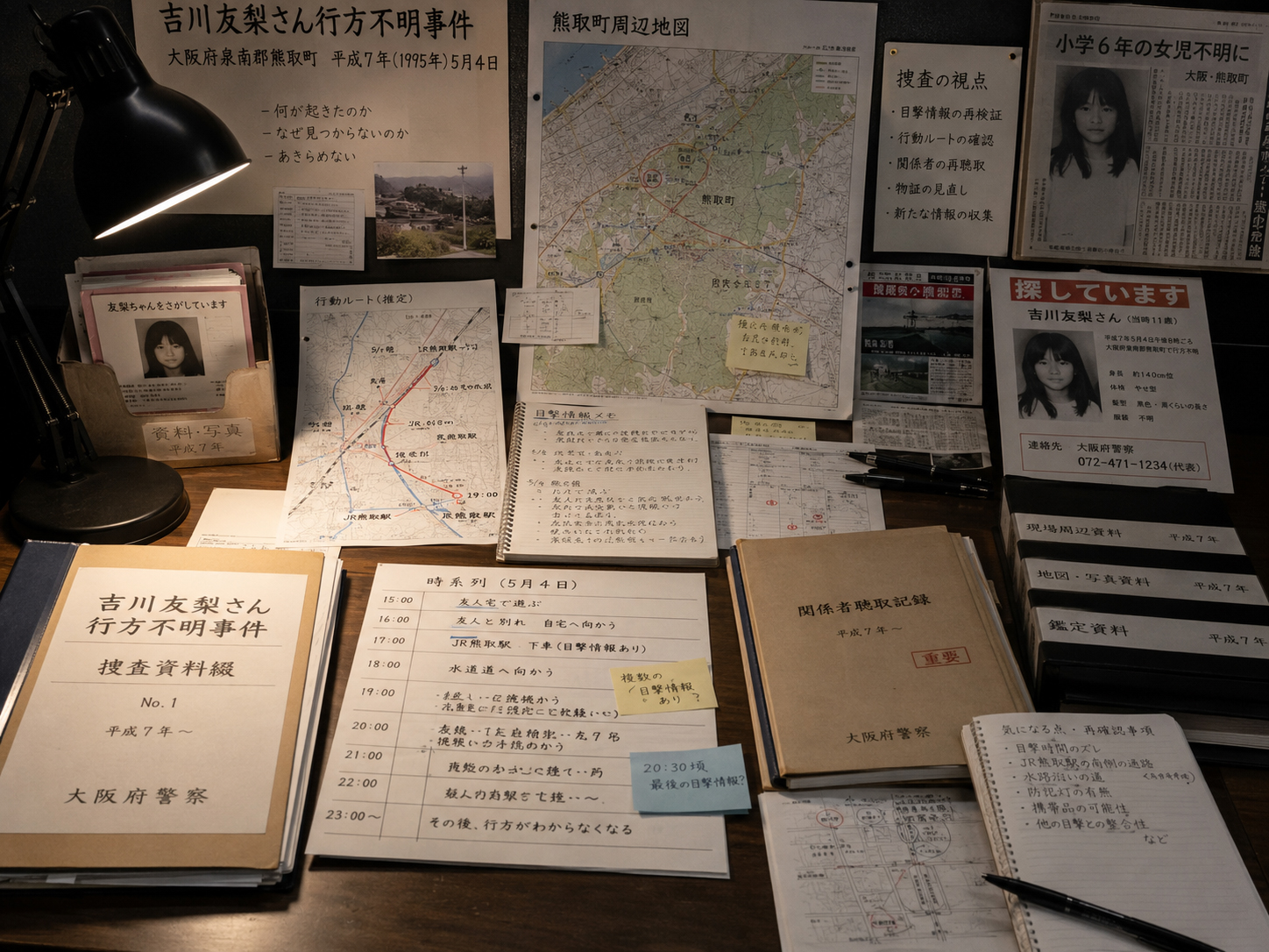 吉川友梨さん行方不明事件の捜査資料を表現した画像